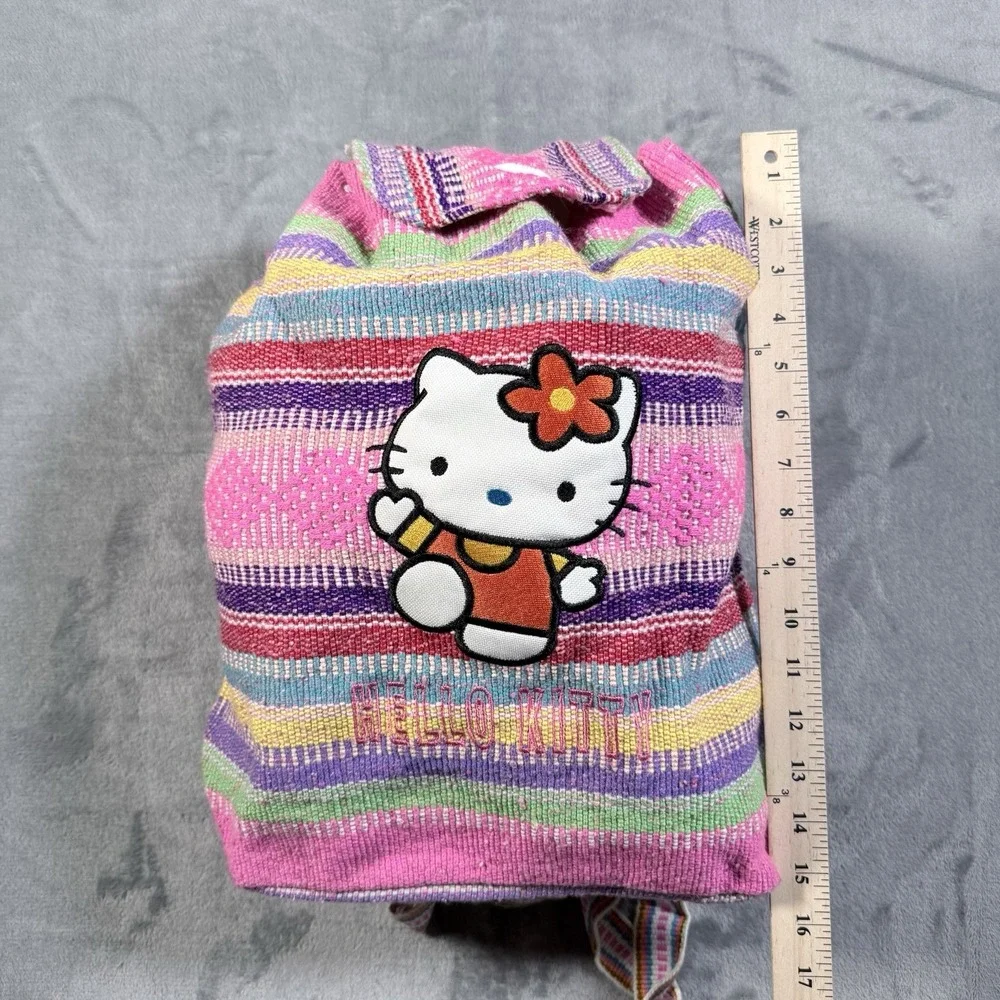 Vintage Sanrio Hello Kitty Woven Backpack Pink Striped Jerga Drug Rug Y2K Bag
